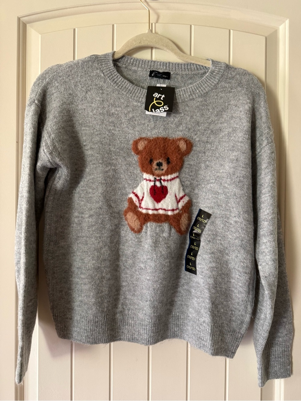 Art Class Gray Kids Sweater with Brown Teddy and Red Heart NWT